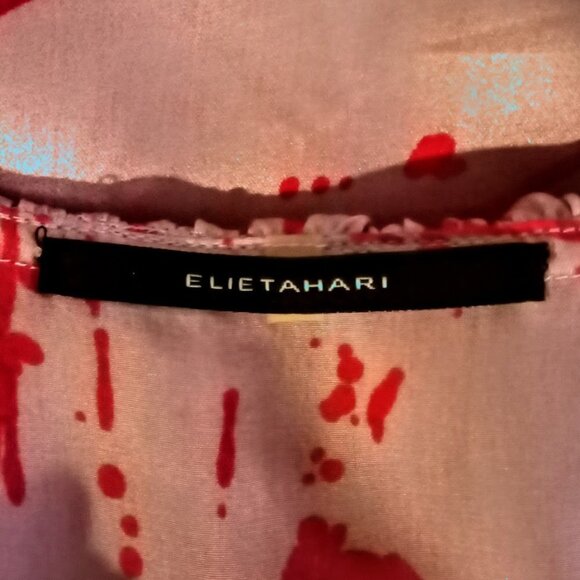 Elie Tahari Pink Red Splatter Print Ruffle Silk Sleeveless Top - Picture 3 of 6